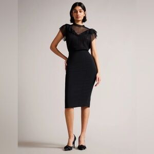 NEW Ted Baker London RAEES High waisted Classic Black midi Pencil Skirt sz 4